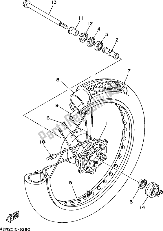 All parts for the Front Wheel of the Yamaha XV 250 Virago 2020