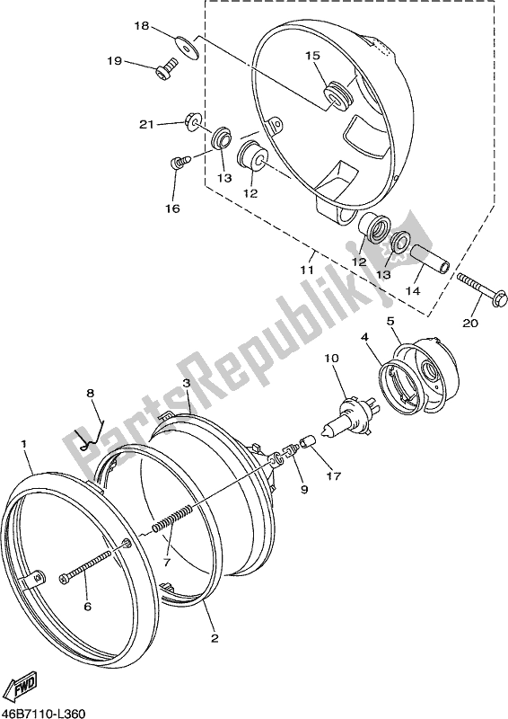 All parts for the Headlight of the Yamaha XV 250 Virago 2020