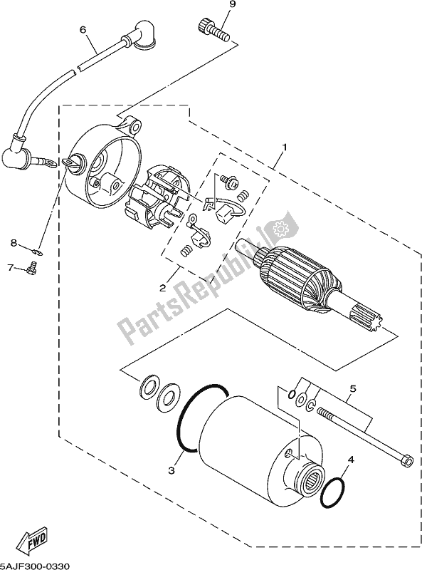 All parts for the Starting Motor of the Yamaha XV 250 Virago 2020