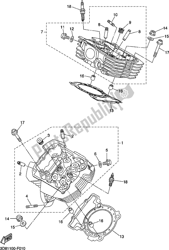 Alle onderdelen voor de Cilinderkop van de Yamaha XVS 1300A 2017