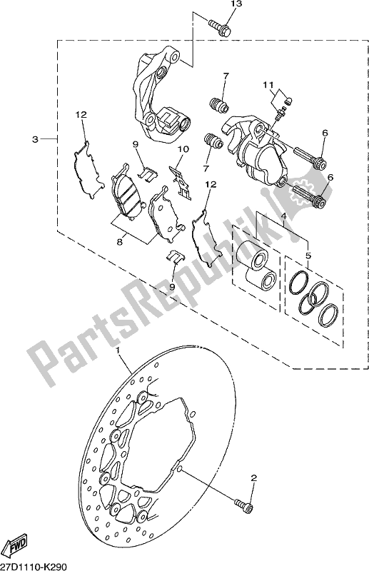 All parts for the Front Brake Caliper of the Yamaha XVS 1300 CU 2017