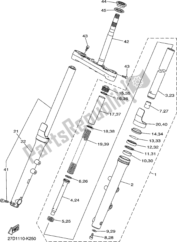 All parts for the Front Fork of the Yamaha XVS 1300 CU 2017
