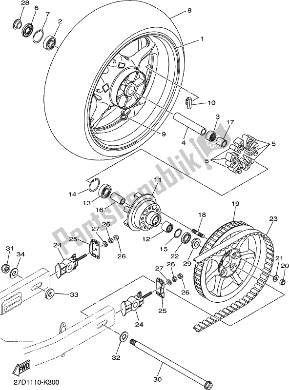 All parts for the Rear Wheel of the Yamaha XVS 1300 CU 2018