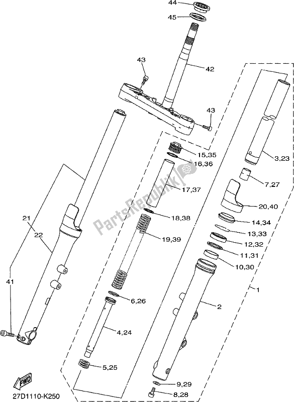 All parts for the Front Fork of the Yamaha XVS 1300 CU Stryker Cruiser 2017