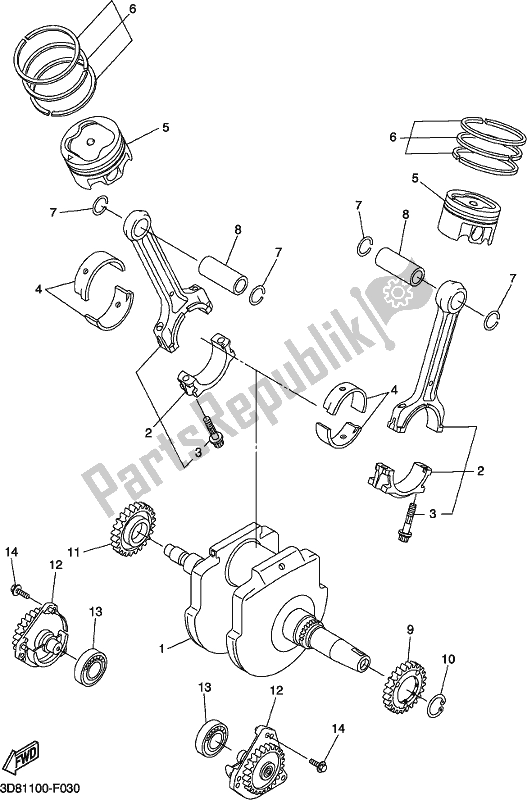 Toutes les pièces pour le Vilebrequin Et Piston du Yamaha XVS 1300 CU Stryker Cruiser 2018