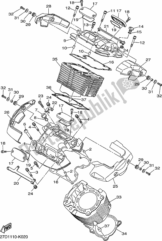 All parts for the Cylinder of the Yamaha XVS 1300 CU Stryker Cruiser 2018