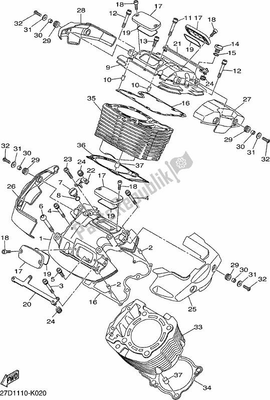 All parts for the Cylinder of the Yamaha XVS 1300 CU Stryker Cruiser 2018