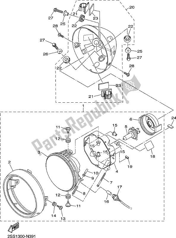 All parts for the Headlight of the Yamaha XVS 1300 CU Stryker Cruiser 2018