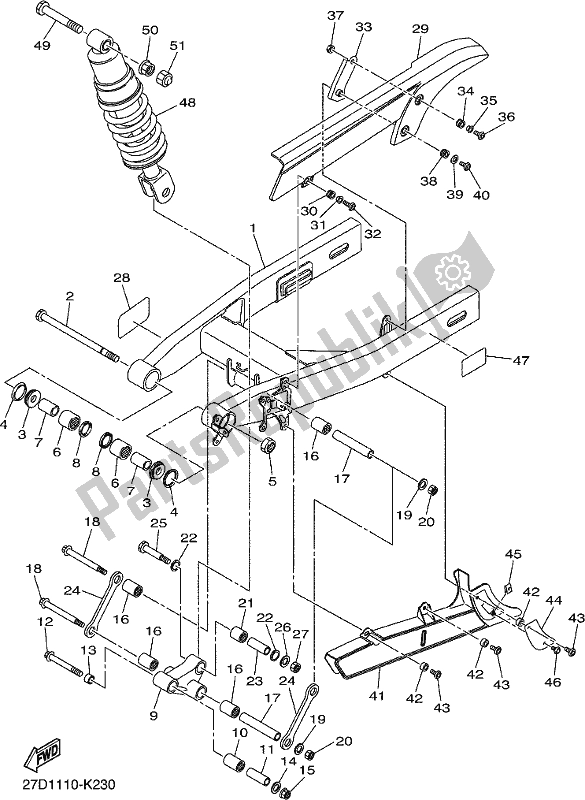 All parts for the Rear Arm & Suspension of the Yamaha XVS 1300 CU Stryker Cruiser 2018