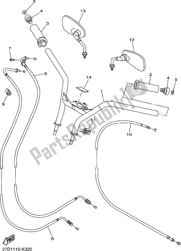 All parts for the Steering Handle & Cable of the Yamaha XVS 1300 CU Stryker Cruiser 2018