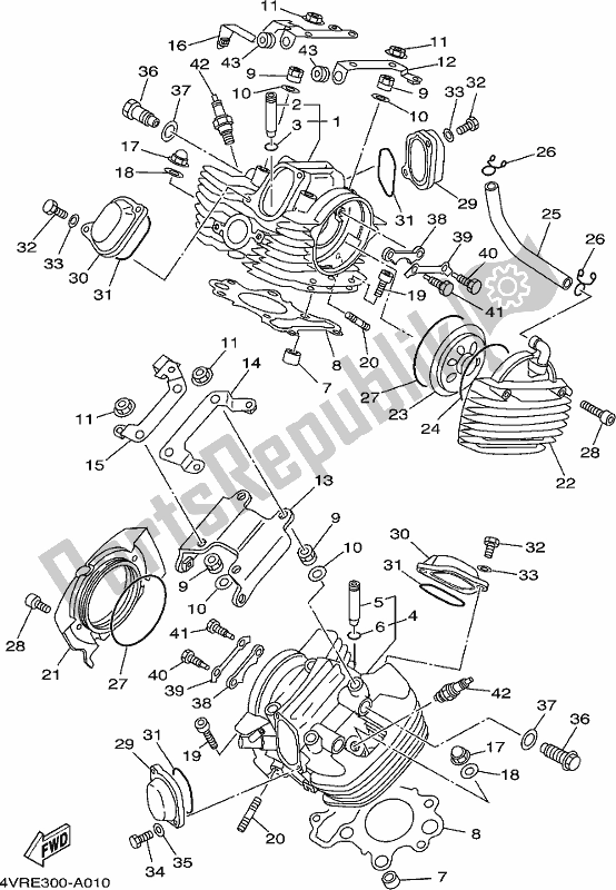 All parts for the Cylinder Head of the Yamaha XVS 650 2017