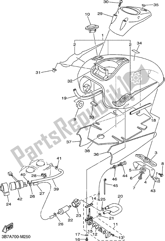 Alle onderdelen voor de Benzinetank van de Yamaha XVS 650 2017