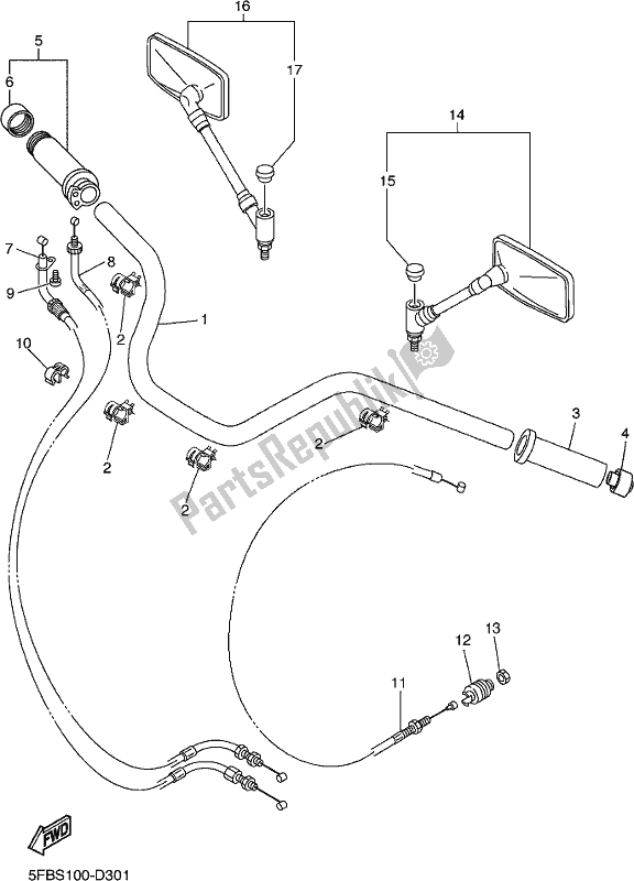 Alle onderdelen voor de Stuurhendel En Kabel van de Yamaha XVS 650 2017