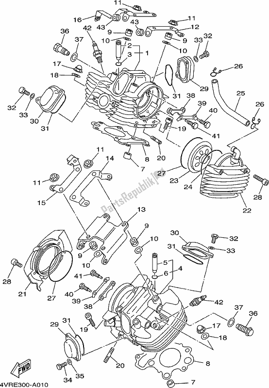 All parts for the Cylinder Head of the Yamaha XVS 650 2018