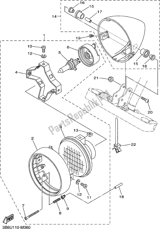 All parts for the Headlight of the Yamaha XVS 650 2018