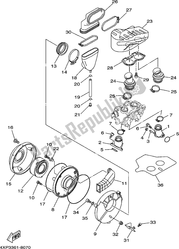 All parts for the Intake of the Yamaha XVS 650 2018