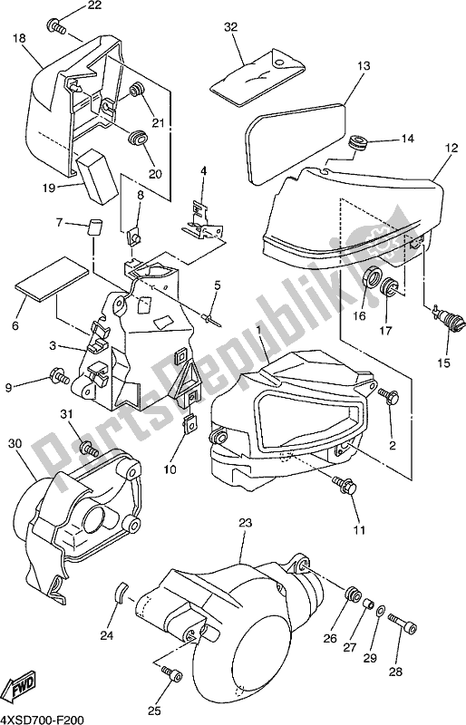 All parts for the Side Cover of the Yamaha XVS 650 2018