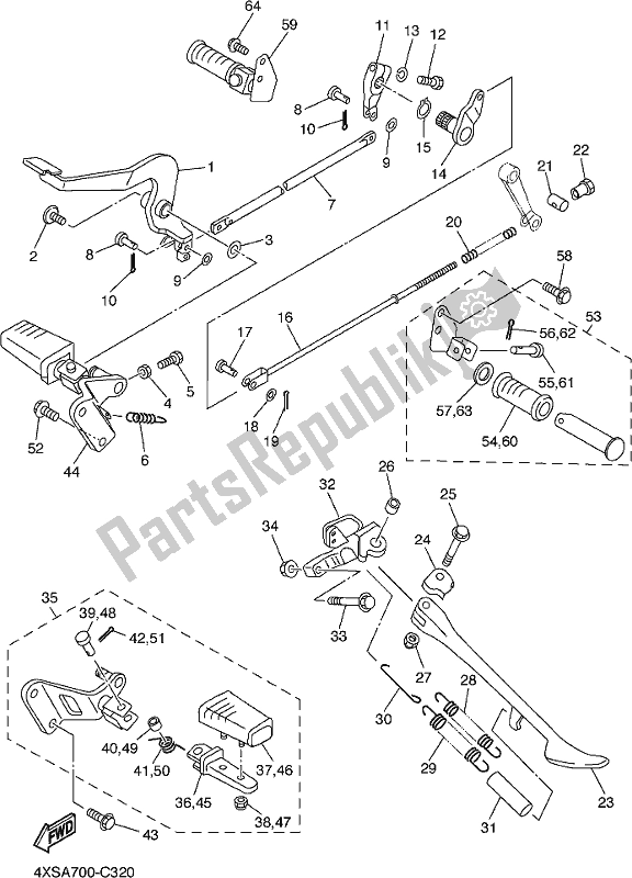 All parts for the Stand & Footrest of the Yamaha XVS 650 2018