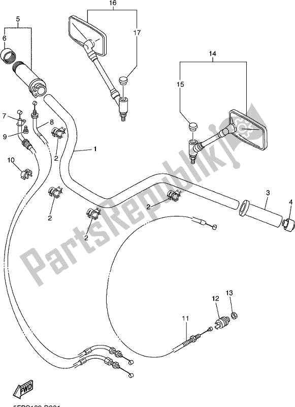 All parts for the Steering Handle & Cable of the Yamaha XVS 650 2018