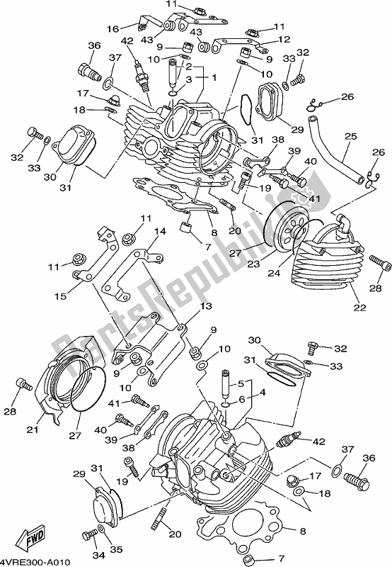 All parts for the Cylinder Head of the Yamaha XVS 650 Dragstar Custom 2018