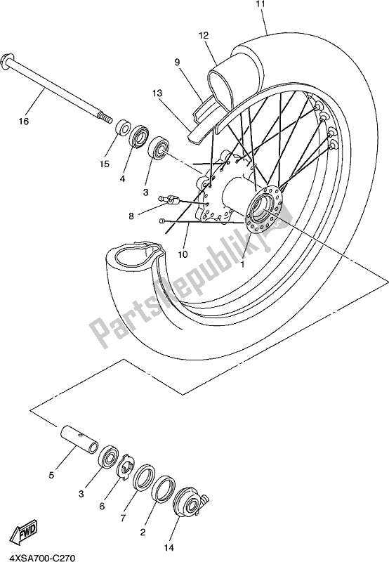 All parts for the Front Wheel of the Yamaha XVS 650 Dragstar Custom 2018