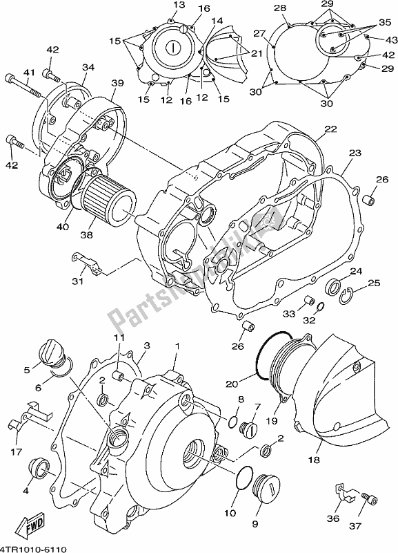 All parts for the Crankcase Cover 1 of the Yamaha XVS 650 Vstar Custom 2017