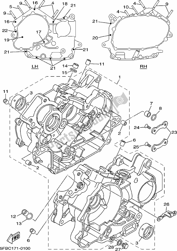 All parts for the Crankcase of the Yamaha XVS 650 Vstar Custom 2017