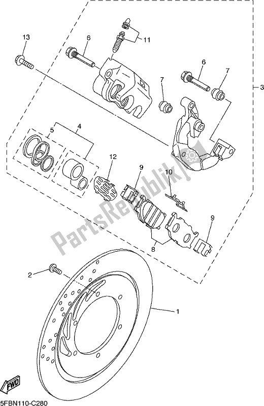 All parts for the Front Brake Caliper of the Yamaha XVS 650 Vstar Custom 2017