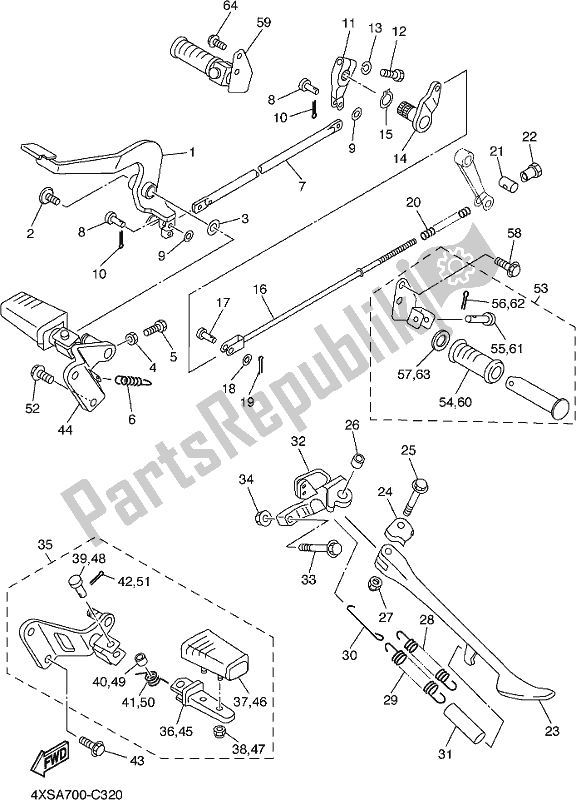 All parts for the Stand & Footrest of the Yamaha XVS 650 Vstar Custom 2017