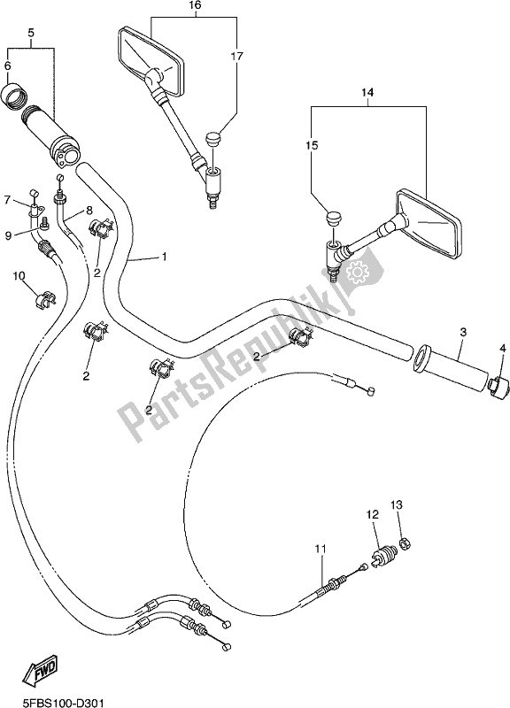 All parts for the Steering Handle & Cable of the Yamaha XVS 650 Vstar Custom 2017