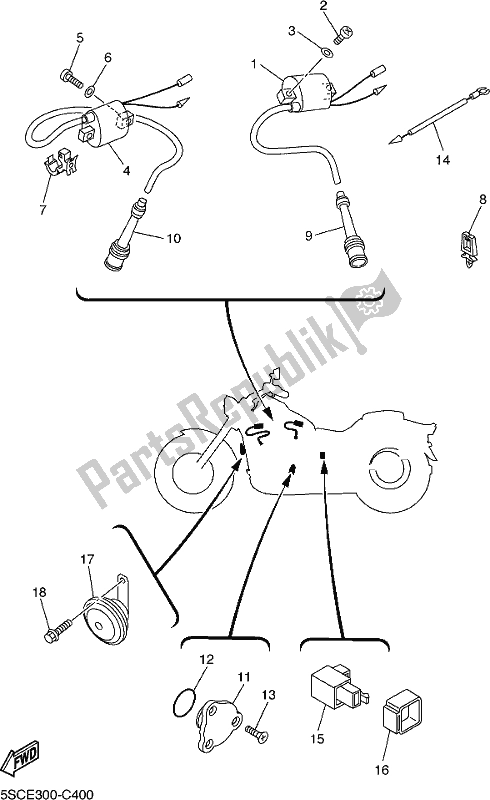 All parts for the Electrical 2 of the Yamaha XVS 650A 2017