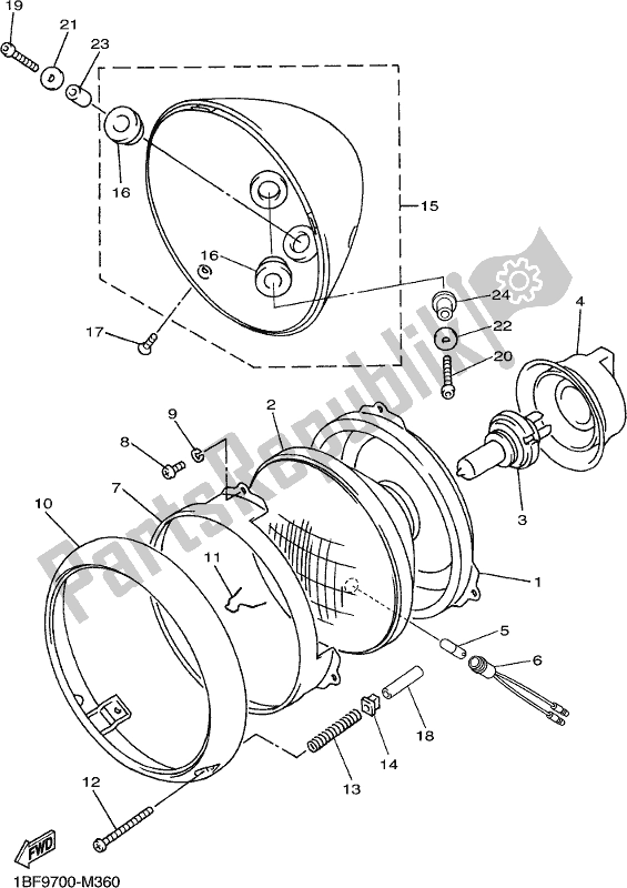 All parts for the Headlight of the Yamaha XVS 650A 2017