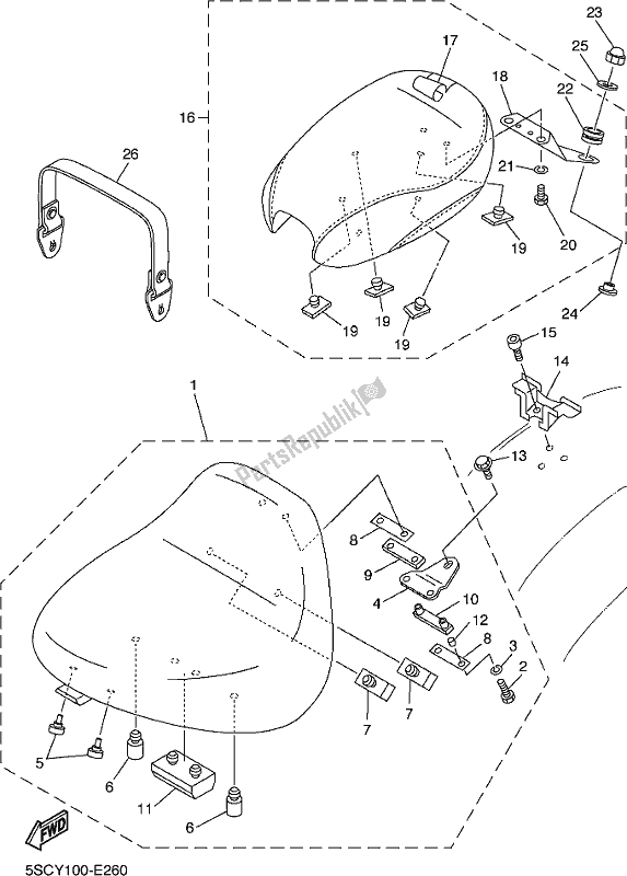 All parts for the Seat of the Yamaha XVS 650A 2017 All parts for the Seat of the Yamaha XVS 650A 2017