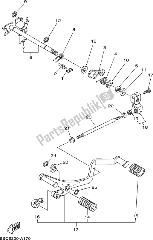 All parts for the Shift Shaft of the Yamaha XVS 650A 2017