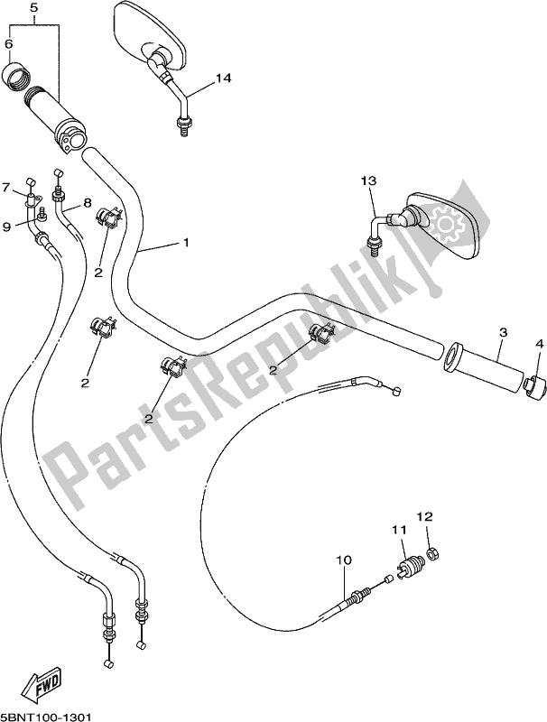 All parts for the Steering Handle & Cable of the Yamaha XVS 650A 2017