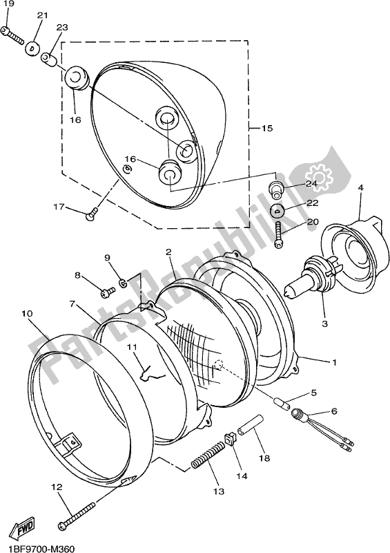 All parts for the Headlight of the Yamaha XVS 650A Vstar 650 Classic 2017