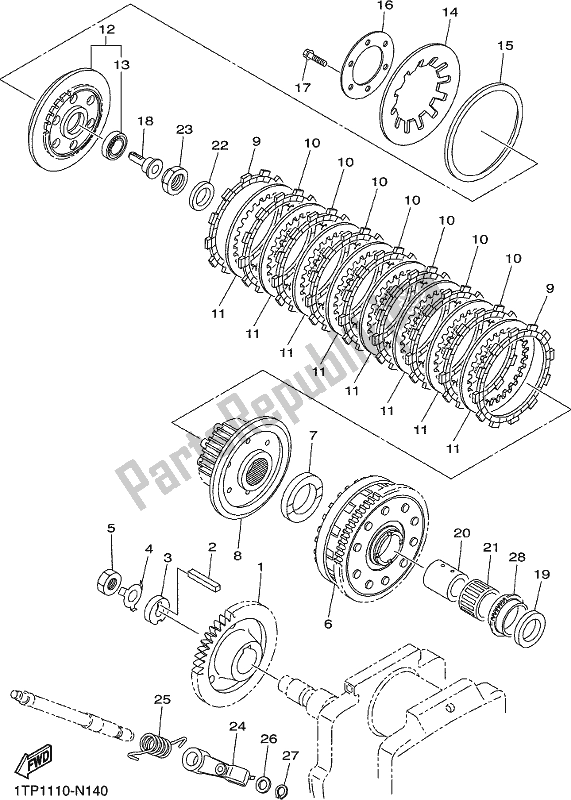 All parts for the Clutch of the Yamaha XVS 950 CU 2017