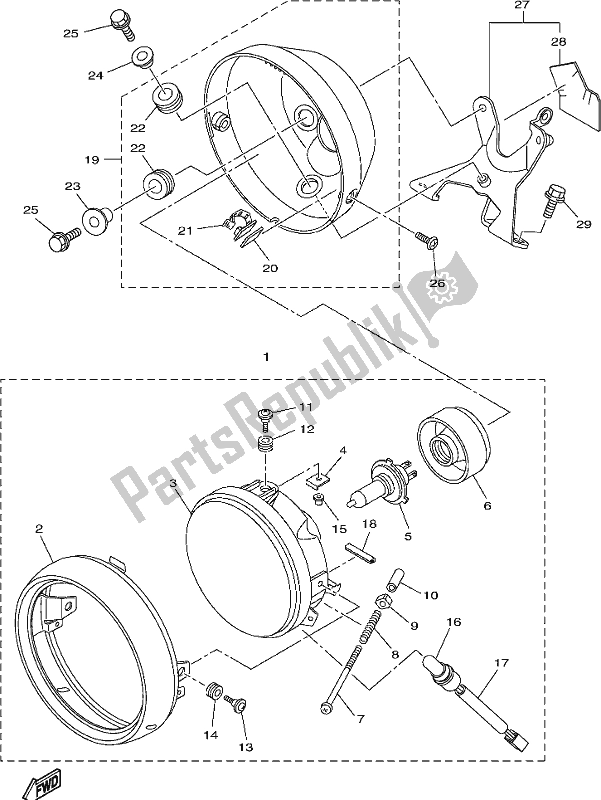 All parts for the Headlight of the Yamaha XVS 950 CU 2017