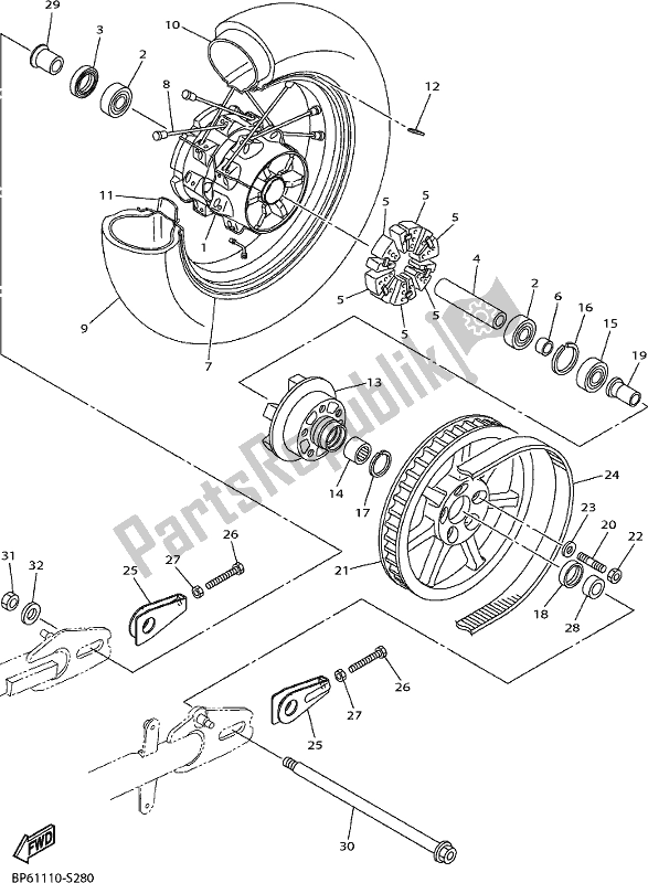 Tutte le parti per il Ruota Posteriore del Yamaha XVS 950 CU 2017