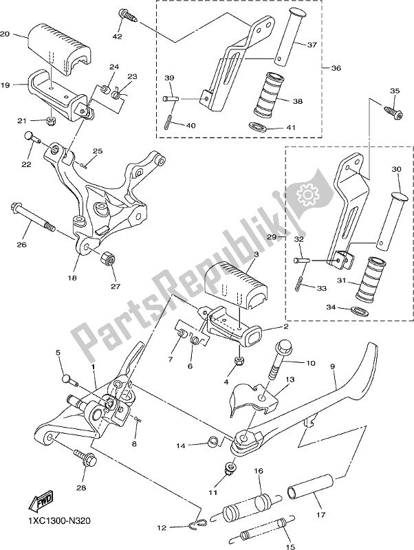 All parts for the Stand & Footrest of the Yamaha XVS 950 CU 2017