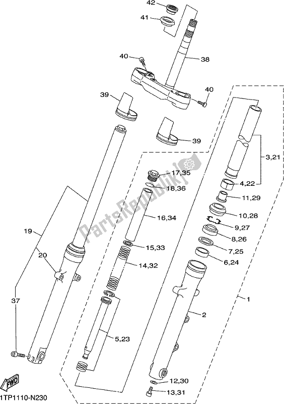 All parts for the Front Fork of the Yamaha XVS 950 CU 2018