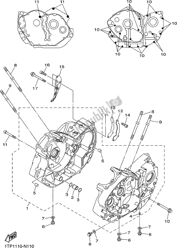 All parts for the Crankcase of the Yamaha XVS 950 CU Bolt 2017