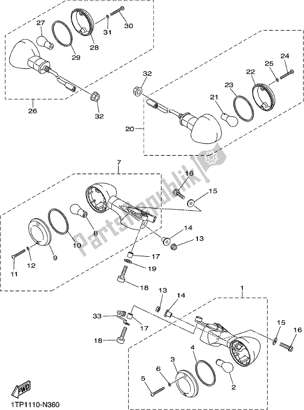 All parts for the Flasher Light of the Yamaha XVS 950 CU Bolt 2017