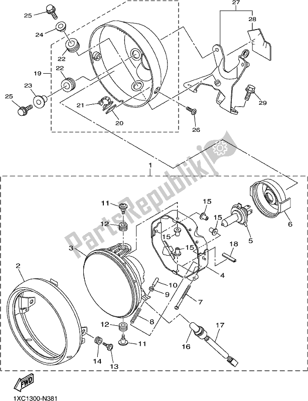 All parts for the Headlight of the Yamaha XVS 950 CU Bolt 2017