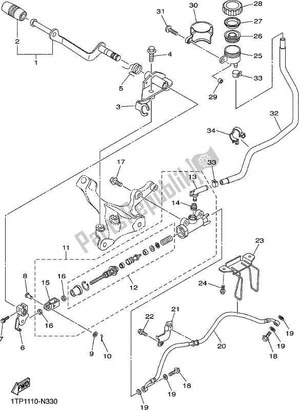 All parts for the Rear Master Cylinder of the Yamaha XVS 950 CU Bolt 2017