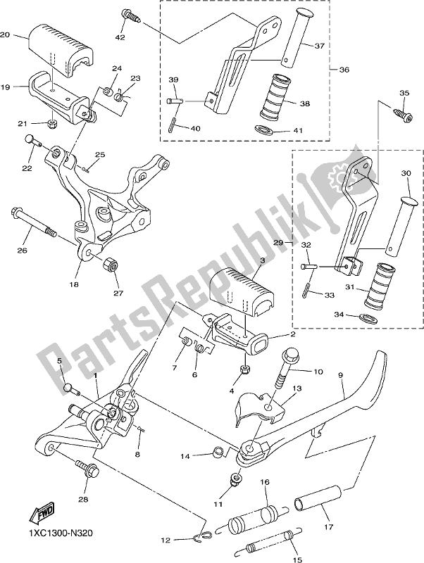 All parts for the Stand & Footrest of the Yamaha XVS 950 CU Bolt 2017