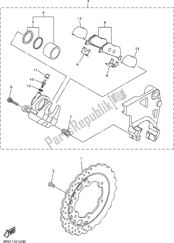 All parts for the Rear Brake Caliper of the Yamaha XVS 950 CU Bolt 2018