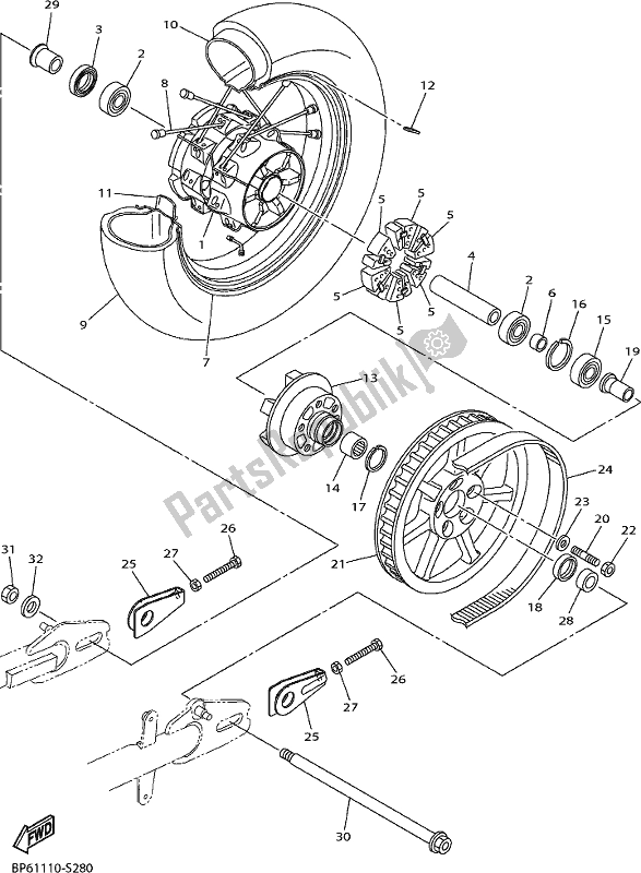 All parts for the Rear Wheel of the Yamaha XVS 950 CU Bolt 2018