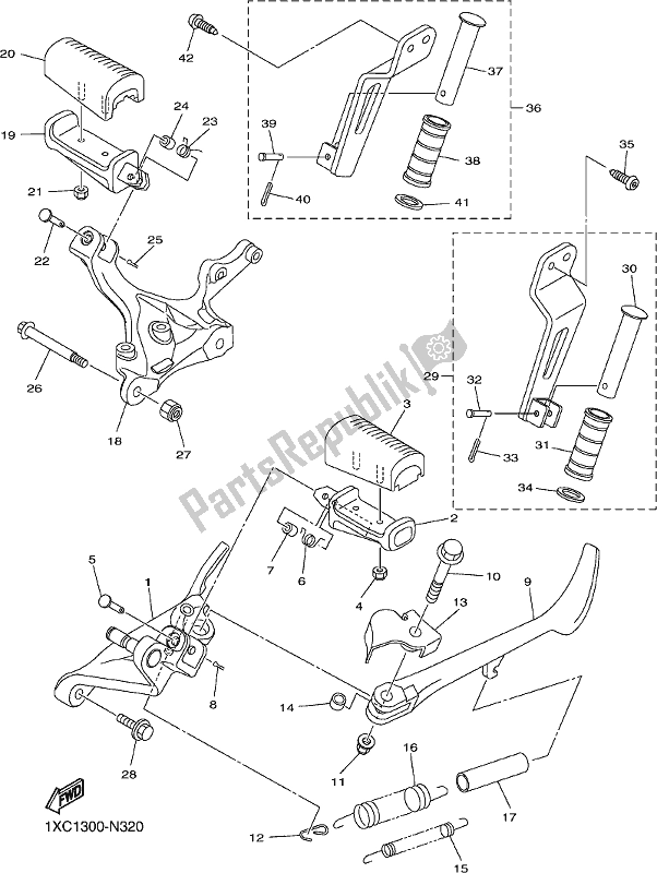 All parts for the Stand & Footrest of the Yamaha XVS 950 CU Bolt 2018