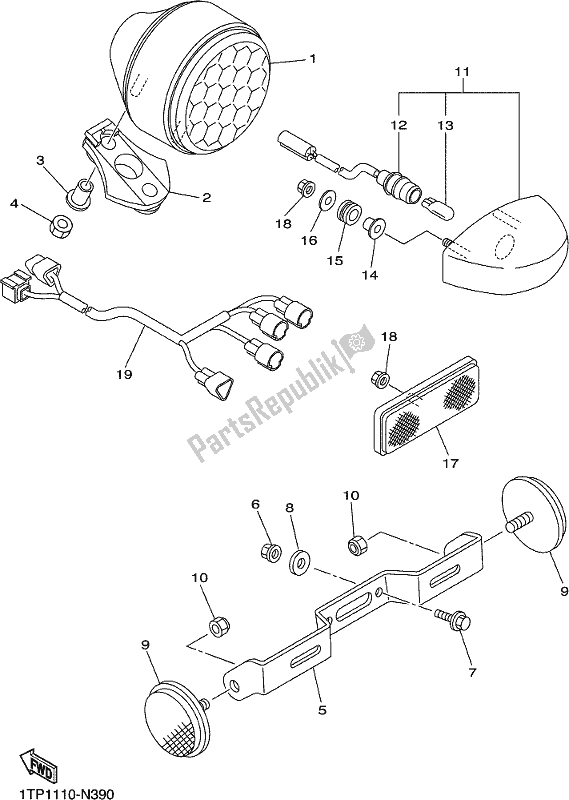 All parts for the Taillight of the Yamaha XVS 950 CU Bolt 2018